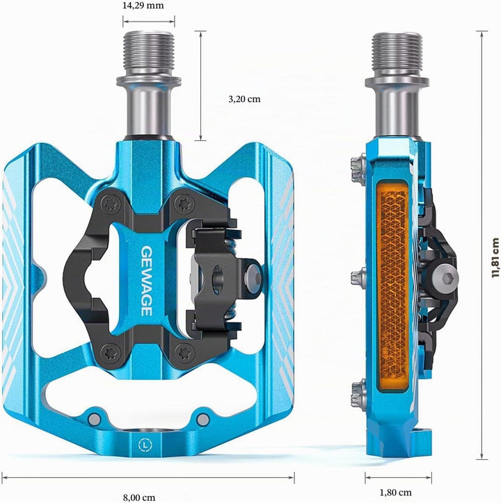 GEWAGE Klickpedale, 2 in 1 Doppelfunktions Flach und Klickpedale mit Reflektor Für SPD, 9/16 Zoll Cr