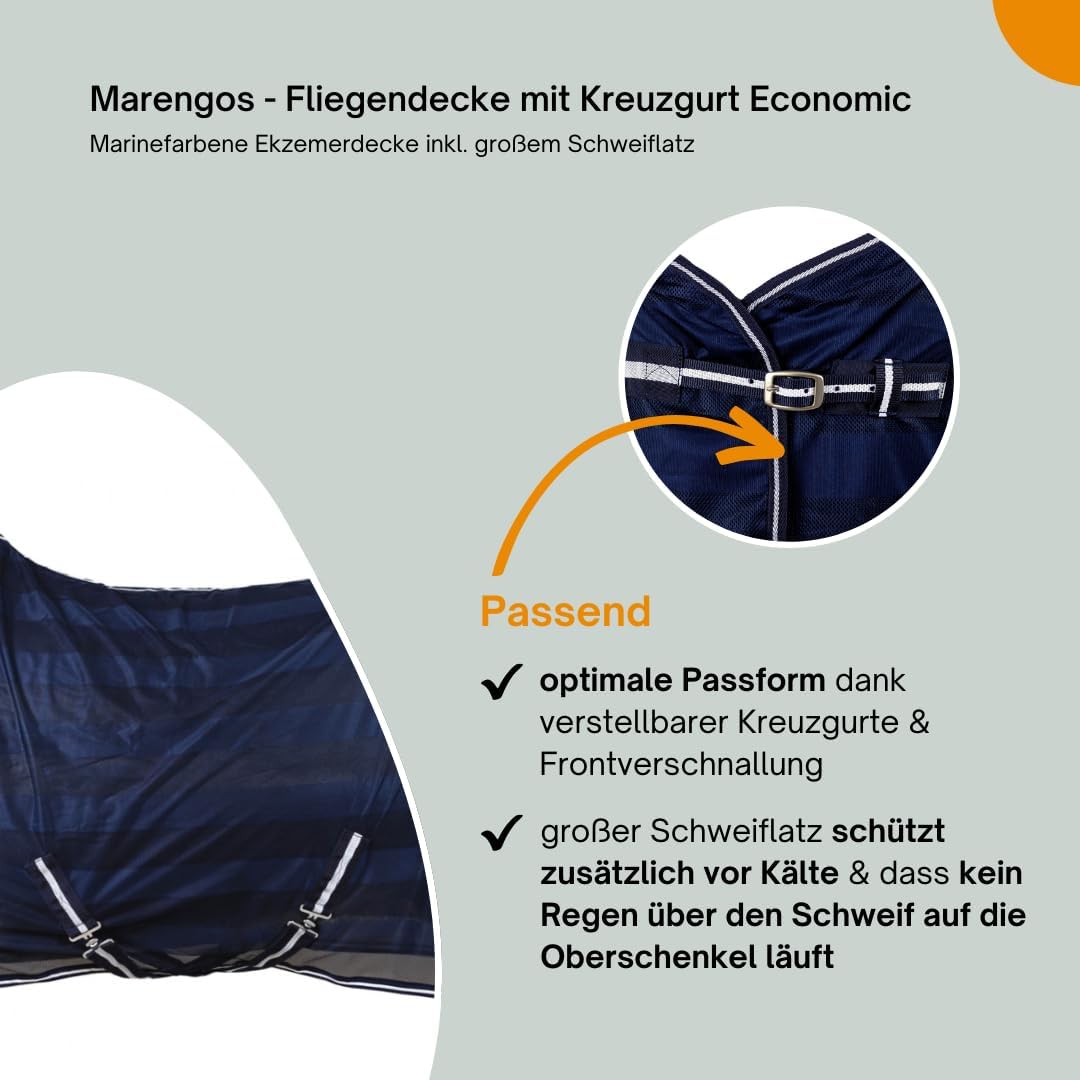 Marengos - Fliegendecke mit Kreuzgurt Economic | Schutz vor Insekten & Plagegeistern | Ekzemerdecke