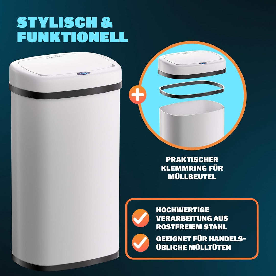 Monzana® Sensor Mülleimer Küche 58 L Automatik mit Bewegungssensor Soft-Close-Deckel Wasserdicht USB