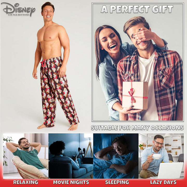 Disney Herren Lang Pyjamahose, Bequeme Loungewear PJs mit Taschen - Geschenke für Ihn XL Rot Grumpy,