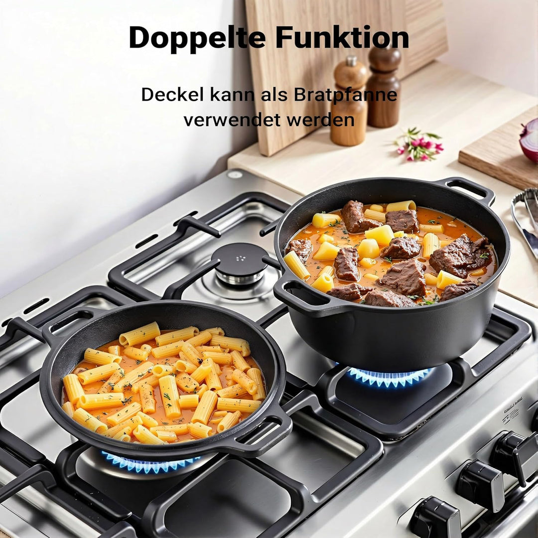 Wiltec 2in1 Dutch Oven 32 x 26 x 16 cm Grilltopf aus Gusseisen, Schmortopf plus Deckel, Feuertopf in