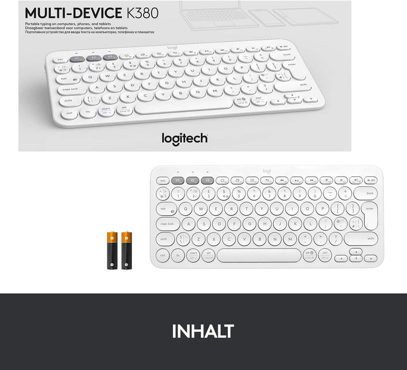 Logitech K380 kabellose Multi-Device Bluetooth-Tastatur mit Easy-Switch für bis zu 3 Geräte, schlank