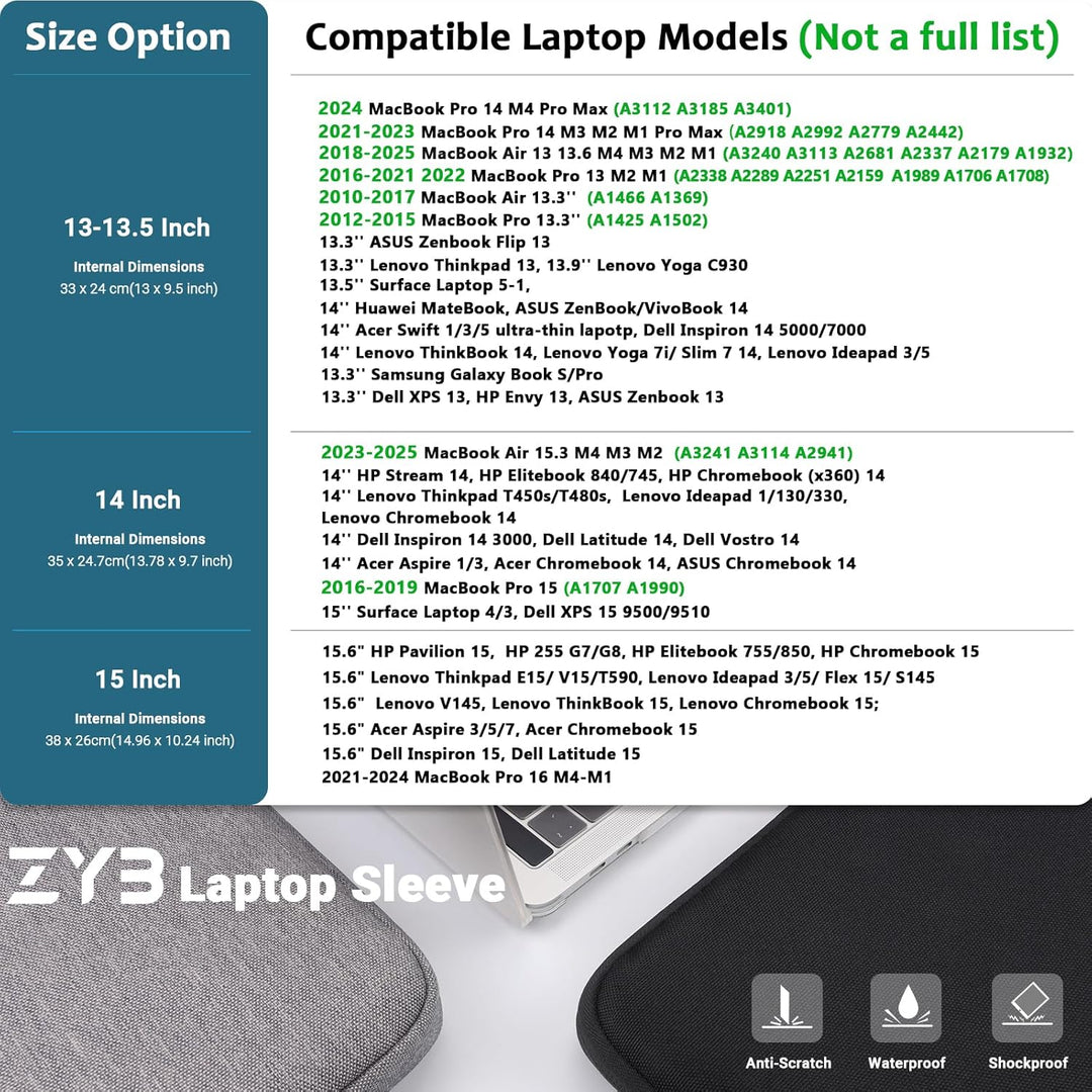 ZYB 13.3 Zoll Laptop Hülle,MacBook Tasche für MacBook Air 13 M3 M2 M1 2024 2023-2012,MacBook Pro 14/