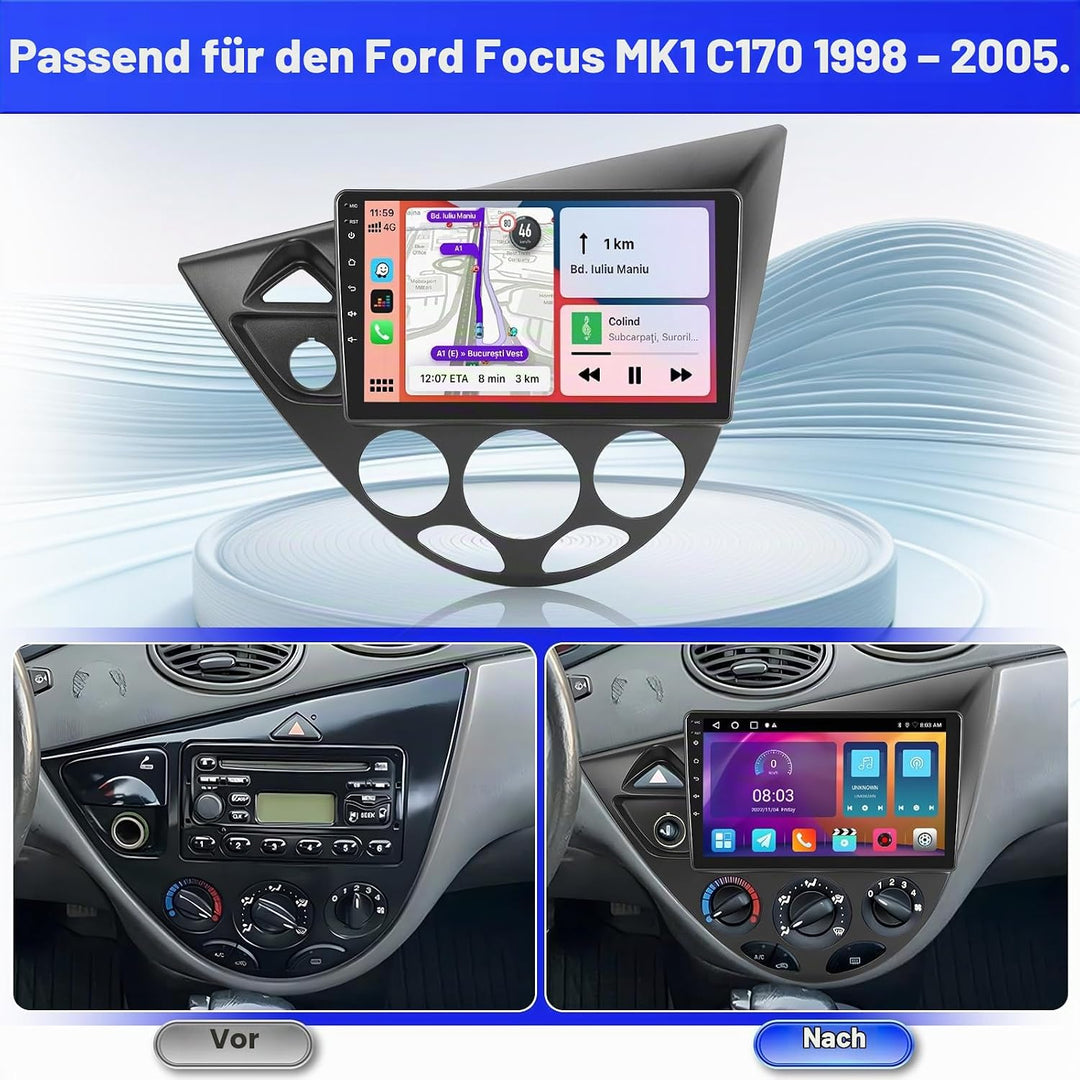 9 Zoll Android 15 Autoradio für Ford Focus MK1 C170 1998-2005 2 DIN Bildschirm (2+64GB) mit Wireless