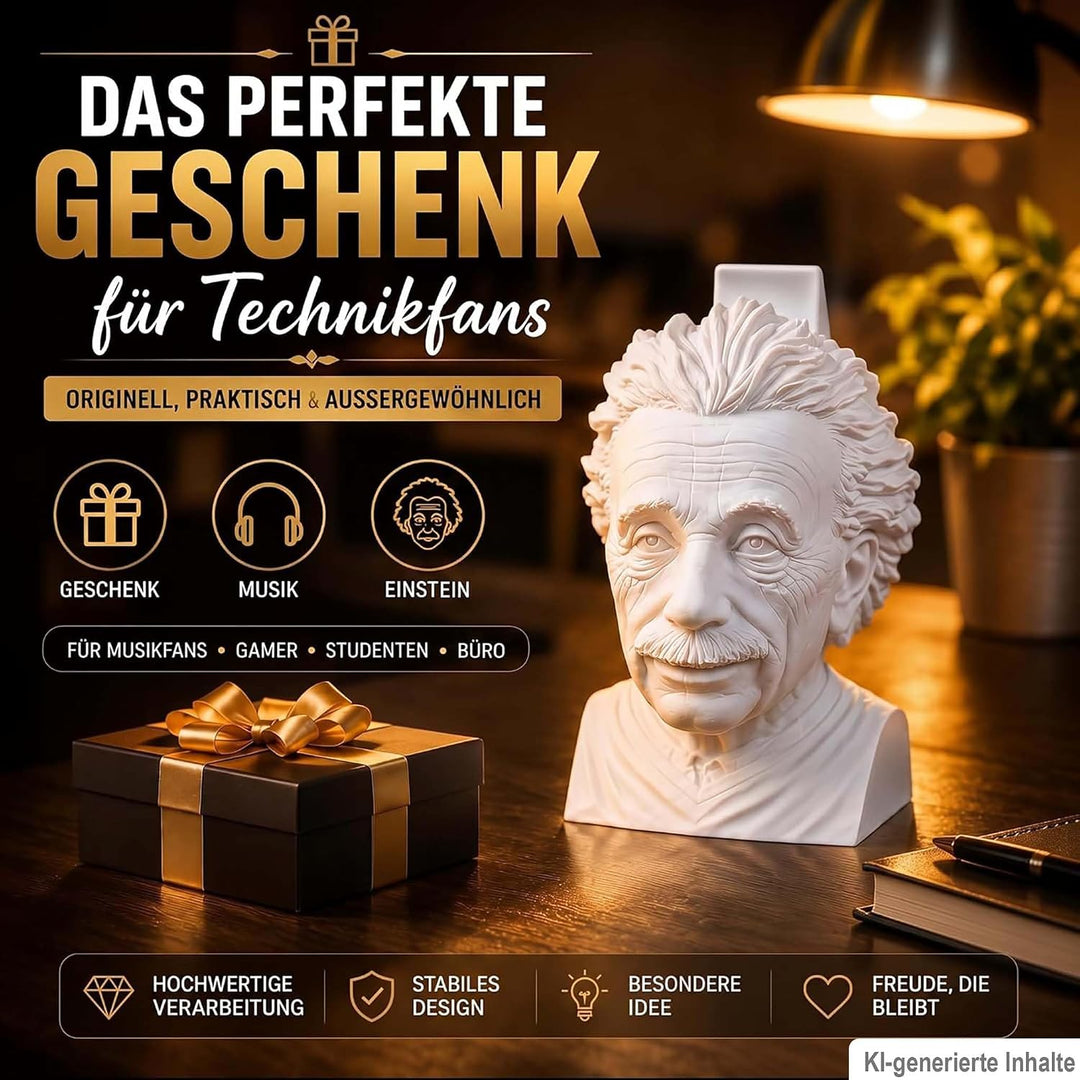 Einstein Kopfhörerhalter – Headset Ständer für Kopfhörer &amp; Headsets – Büste Schreibtisch Deko &amp; witz