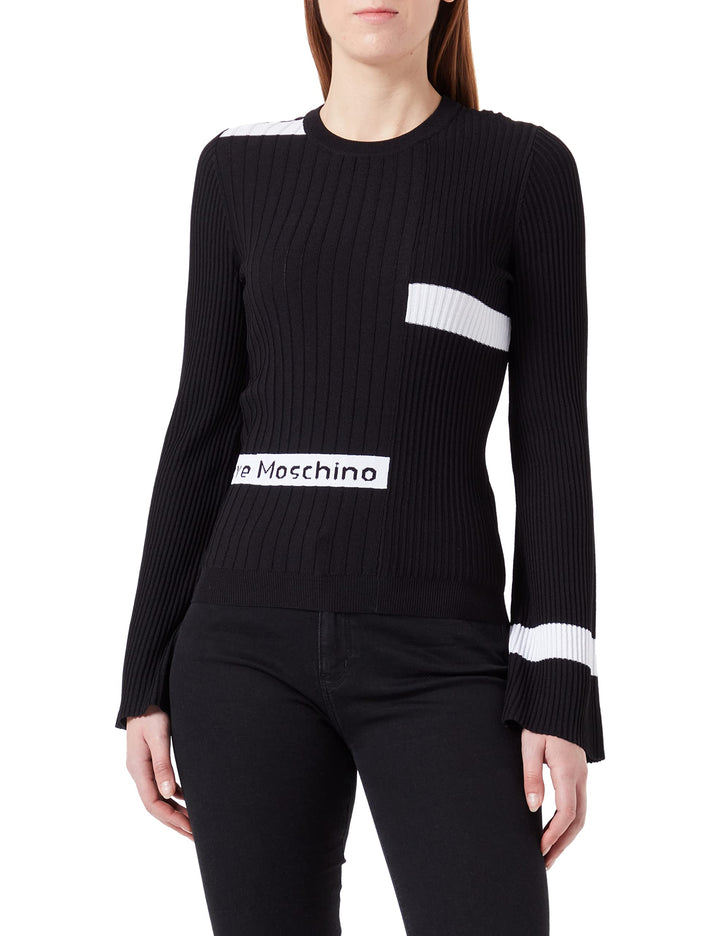 Love Moschino Damen Slim Fit Ribbed Viscose Blend top 40 Schwarz, 40 Schwarz