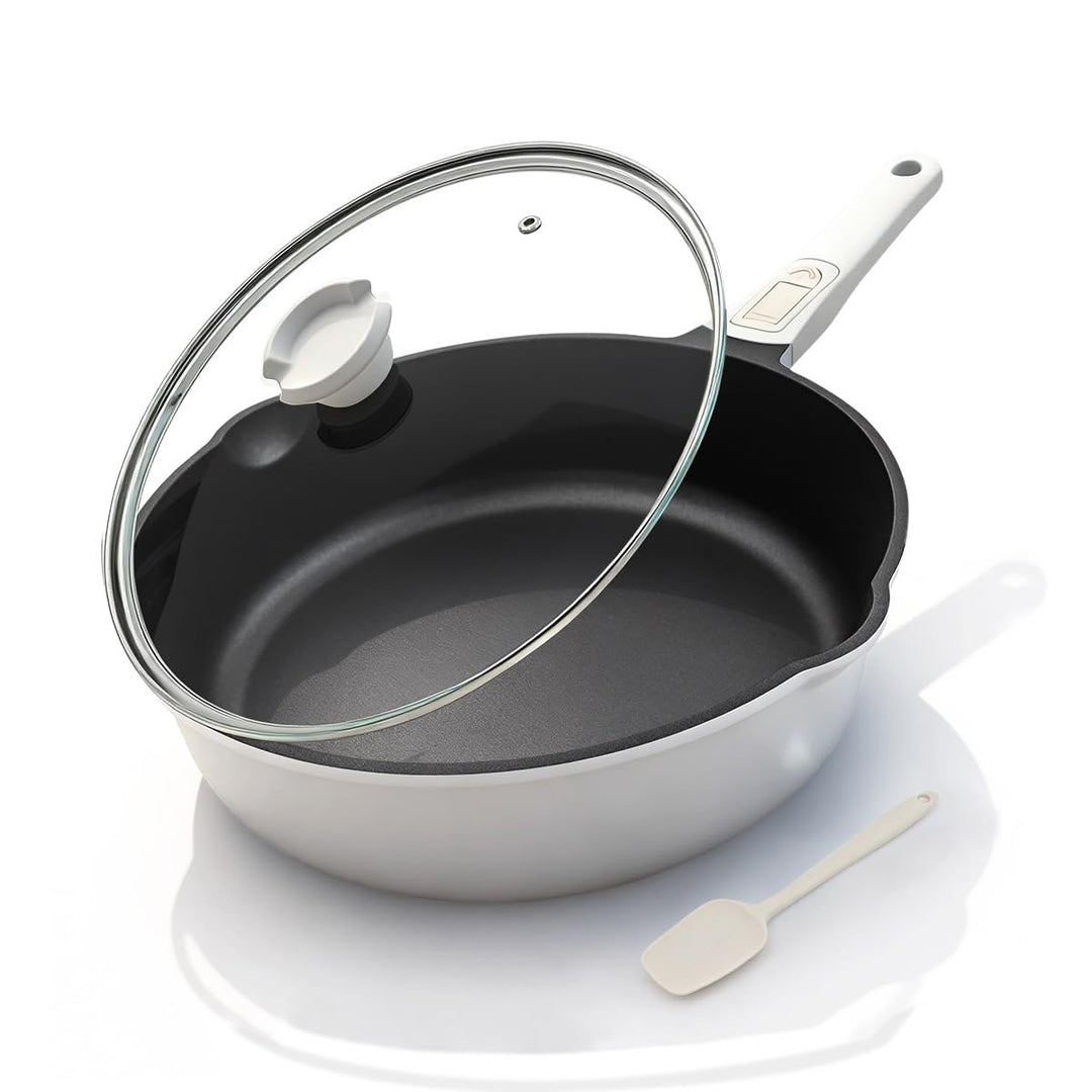 Pfanne 24cm mit Deckel, Aluminium Bratpfanne Hoher Rand mit Abnehmbarer Griff, Schmorpfanne 24 cm fü