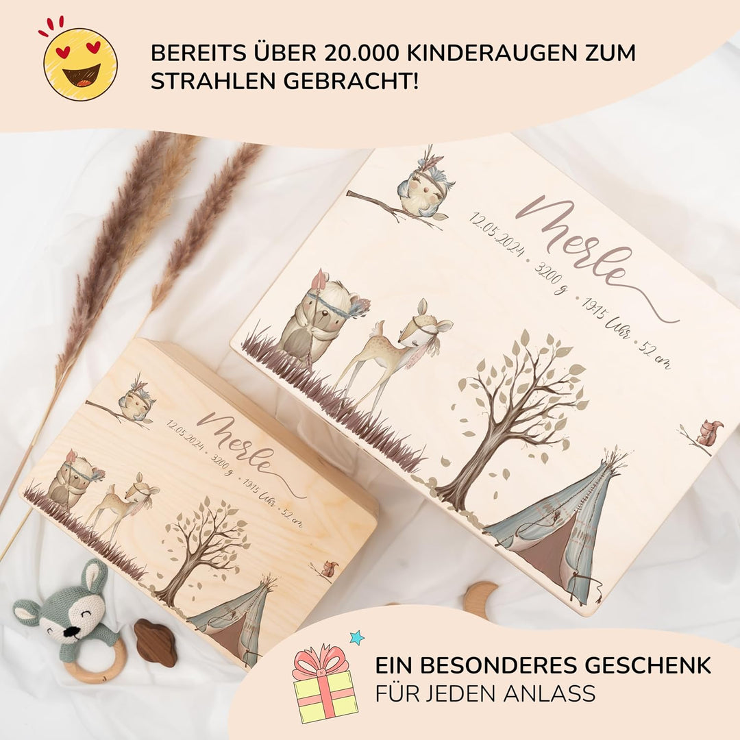 KIDSMOOD - Erinnerungsbox Baby, personalisierte Holzkiste mit Deckel, Ideal zur Aufbewahrung von Eri