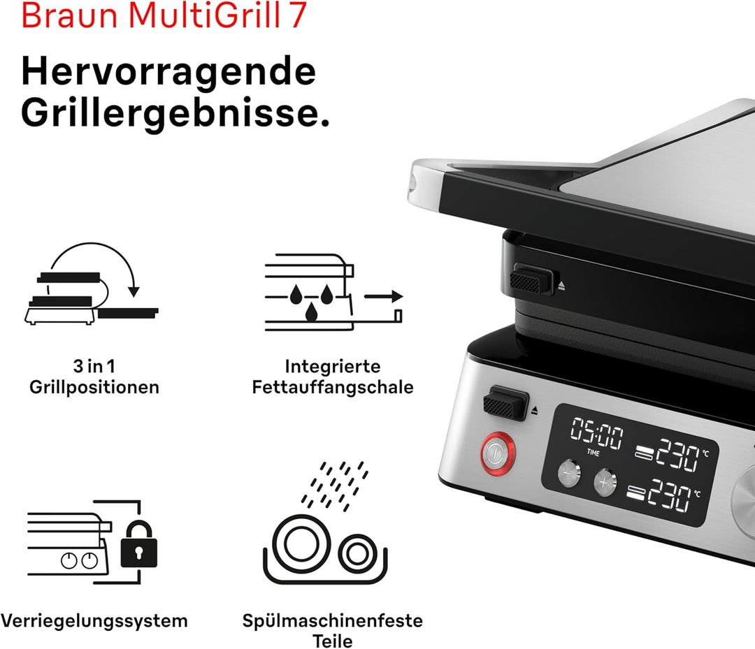 Braun MultiGrill 7 CG7040, 3-in-1 Kontaktgrill, BBQ & Ofen, grosse Grillfläche (12 Burger), 2000W, 2