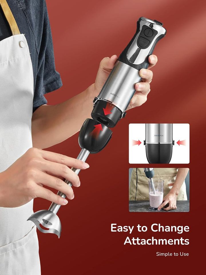 Pürierstab, 5-in-1 Stabmixer Edelstahl, 1000W Pürierstab mit 12 Geschwindigkeiten und Turbo-Modi, In