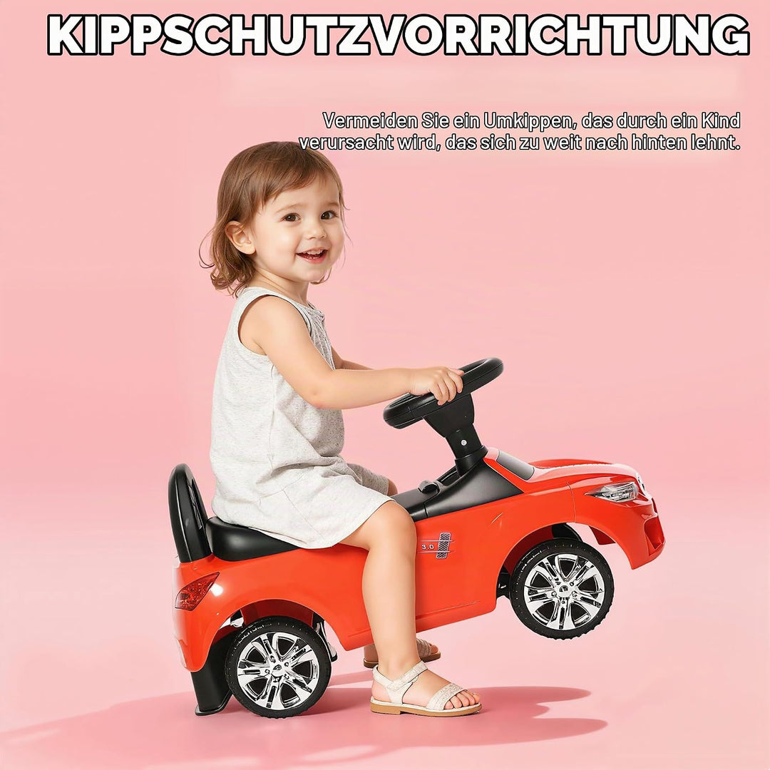 HOMCOM Kinderauto, Schiebefahrzeug mit Spielzeugkiste, Hupe, Scheinwerfer und Musik, fördert die Mot