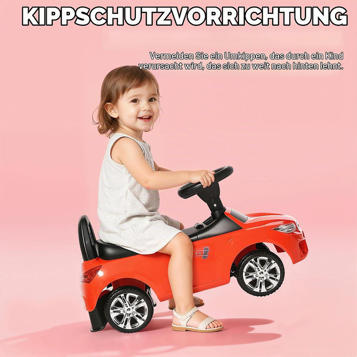 HOMCOM Kinderauto, Schiebefahrzeug mit Spielzeugkiste, Hupe, Scheinwerfer und Musik, fördert die Mot