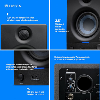 PreSonus Eris 3.5 Gen 2 – 3,5" Desktop-Aktivlautsprecher für Multimedia, Gaming und Musikproduktion
