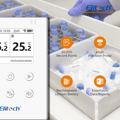 Elitech Temperatur-Datenlogger, drahtlose Fernüberwachung, Externer doppelter Temperaturfühler, Warn