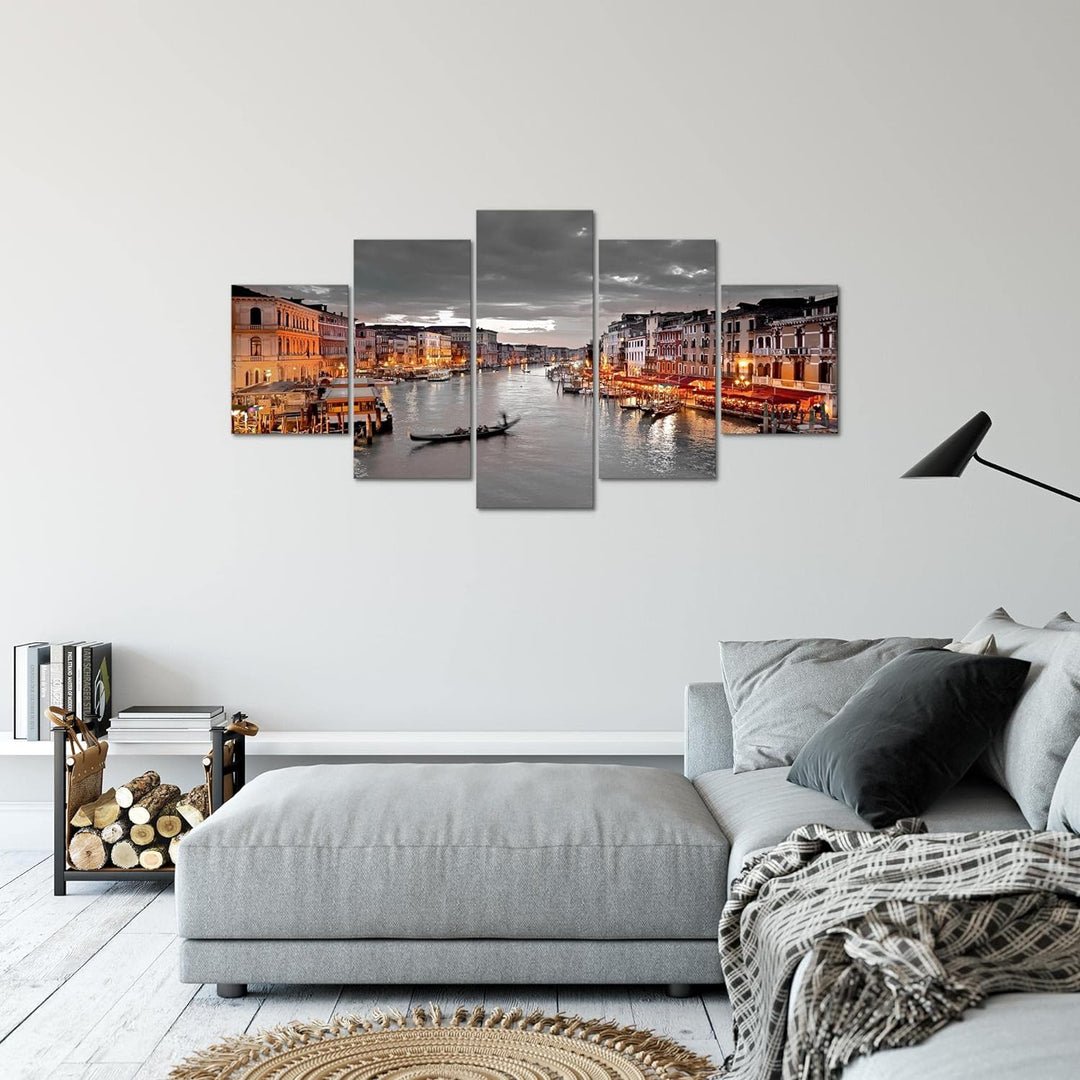 Runa Art Bild Wohnzimmer Schlafzimmer Venedig Italien 5 Teilig Panorama Grau Braun Wandbilder auf Vl