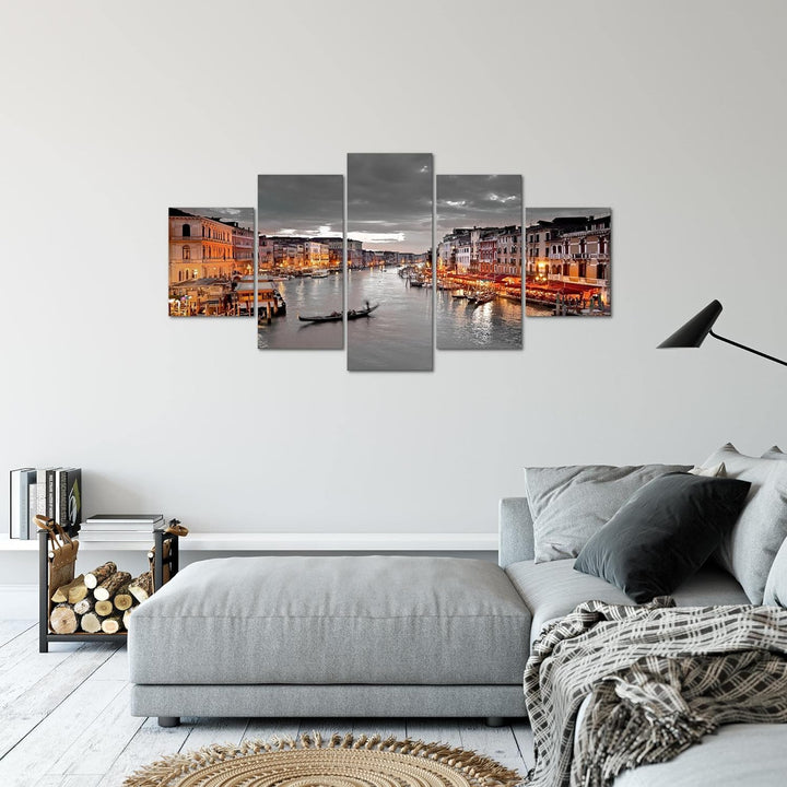 Runa Art Bild Wohnzimmer Schlafzimmer Venedig Italien 5 Teilig Panorama Grau Braun Wandbilder auf Vl