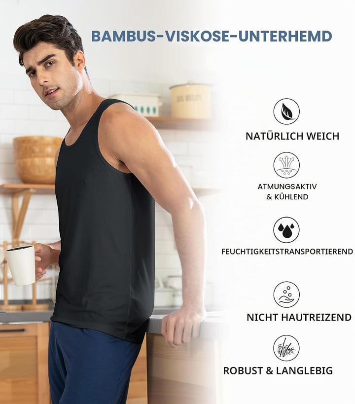DAVID ARCHY Herren Tank Top Unterhemd mit Rundhals-Ausschnitt aus Bambusfaser,3er or 5er Pack, 3pack