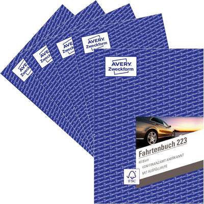 AVERY Zweckform 223-5 Fahrtenbuch (für PKW, vom Finanzamt anerkannt, A5, 80 Seiten|858 Fahrten, für