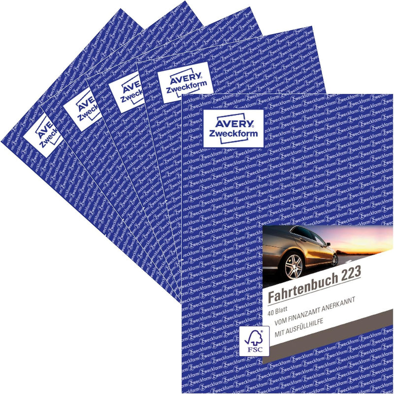 AVERY Zweckform 223-5 Fahrtenbuch (für PKW, vom Finanzamt anerkannt, A5, 80 Seiten|858 Fahrten, für