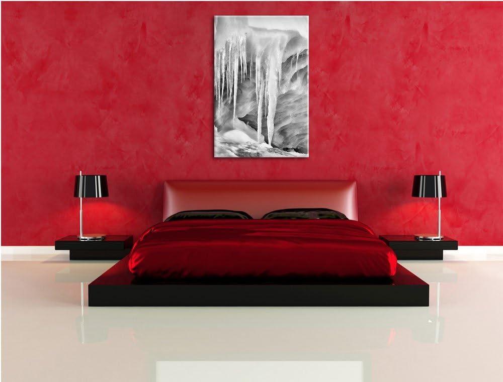 Monocrome, vereiste Höhle, Format: 100x70 auf Leinwand, XXL riesige Bilder fertig gerahmt mit Keilra