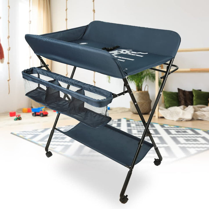 Wickeltisch Klappbarer und tragbarer, Wickelkommode Baby mit Motiv Giraffe, Höhenverstellbar, Wickel