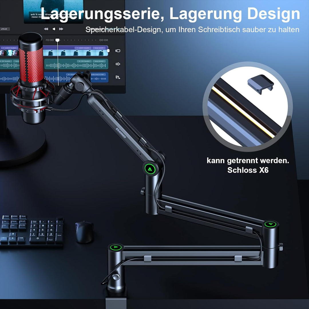 Mikrofon Arm,Aokeo AK-58i Niedriges Profil Mikrofon Ständer Arm für HyperX QuadCast,SoloCast,Elgato