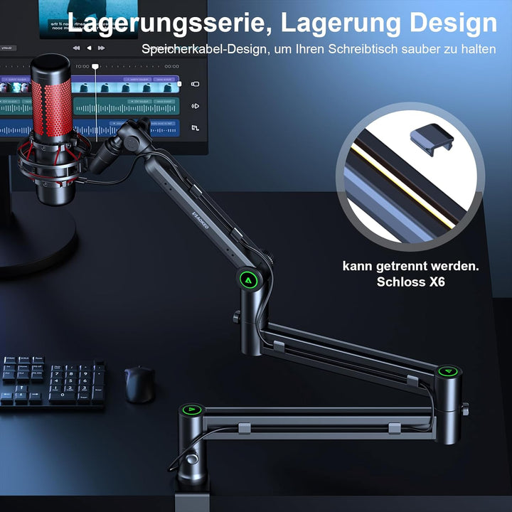 Mikrofon Arm,Aokeo AK-58i Niedriges Profil Mikrofon Ständer Arm für HyperX QuadCast,SoloCast,Elgato