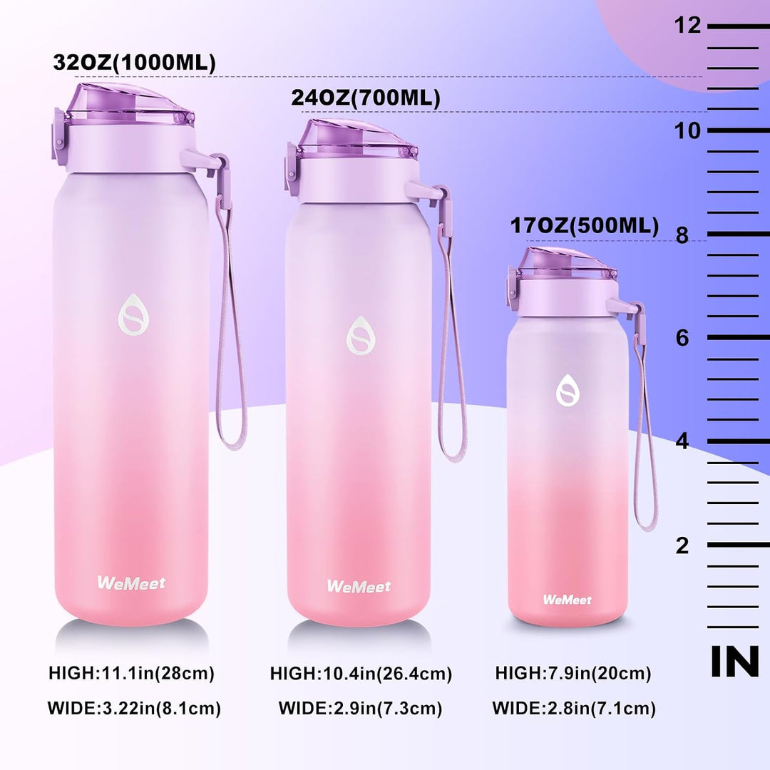 WEMEET Edelstahl Trinkflasche Sport mit Abnehmbare Strohhalm 500ML, [18/10 Edelstahl] Wasserflasche