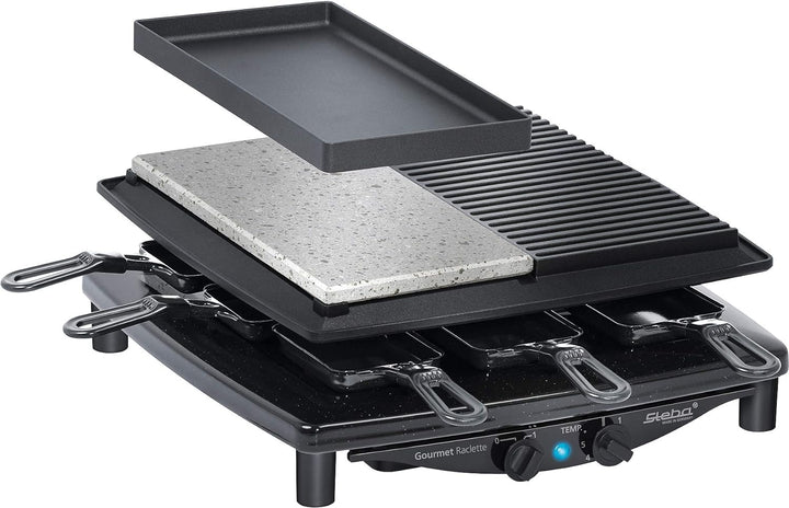 Steba Premium Raclette RC 4 Plus Deluxe | Made IN Germany | Antihaft-Druckguss-Grillplatte | Naturst