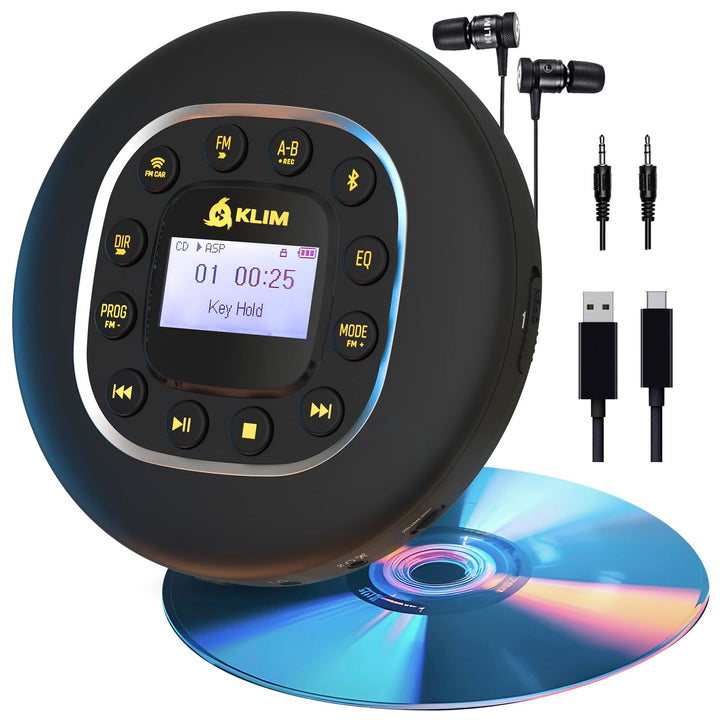KLIM Journey + Tragbarer CD-Player Walkman mit langlebigem Akku + Mit Kopfhörern + Radio FM + Kompat