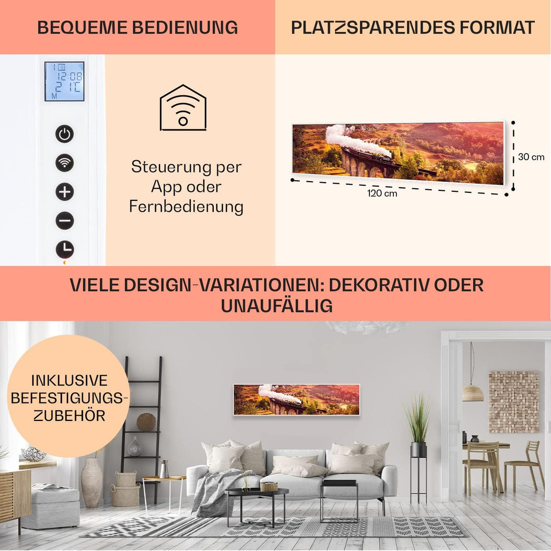 Klarstein Infrarotheizung mit Thermostat, 350W Elektroheizung, Smart Home Bild-Infrarotheizung zur W