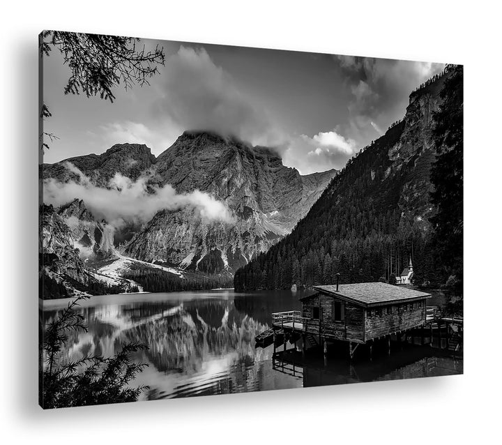 deyoli idyllischer Ort am Pragser Wildsee Effekt: Schwarz&Weiss,Format: 80x60 als Leinwandbild, Moti