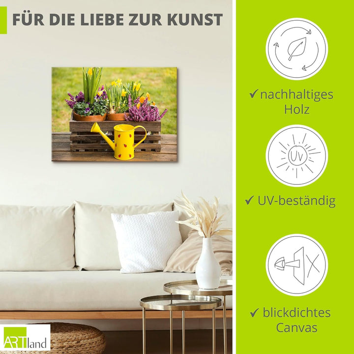 ARTland Leinwandbilder Wandbild Bild Leinwand 80x60 cm Garten Blumen Frühling Narzissen Stiefmütterc