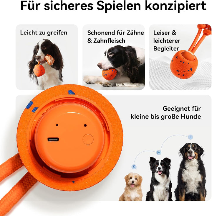 Cheerble Wicked Ball Rolly, interaktiver Hundeball mit Seil &amp; Bellen Orange | Selbstrollendes Hundes