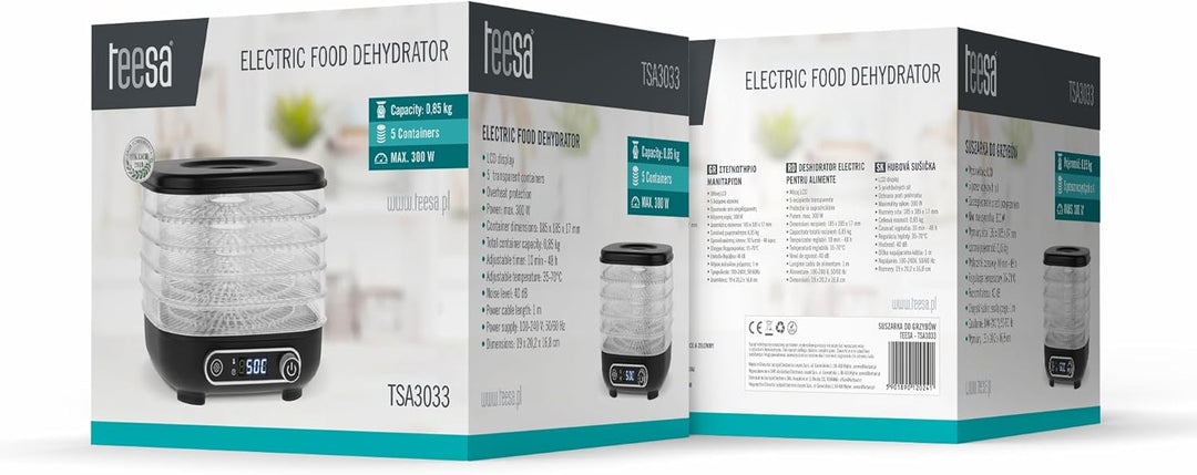 Teesa Pilztrockner Gemüse Obst Leistung 300W 5 Klar Sit LCD Display Thermokreislauf Temperaturregelu