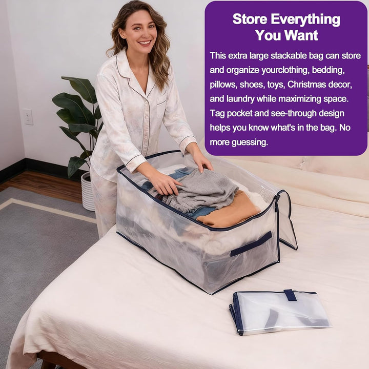 2 Pack 80L Moving Bags, Heavy Duty Moving Totes Clear Dustproof Waterproof Storage Bag Large Packing