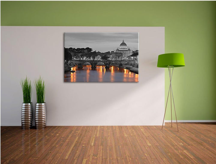 beleuchteter Petersdom am Abend schwarz/weiss Format: 100x70 auf Leinwand, XXL riesige Bilder fertig