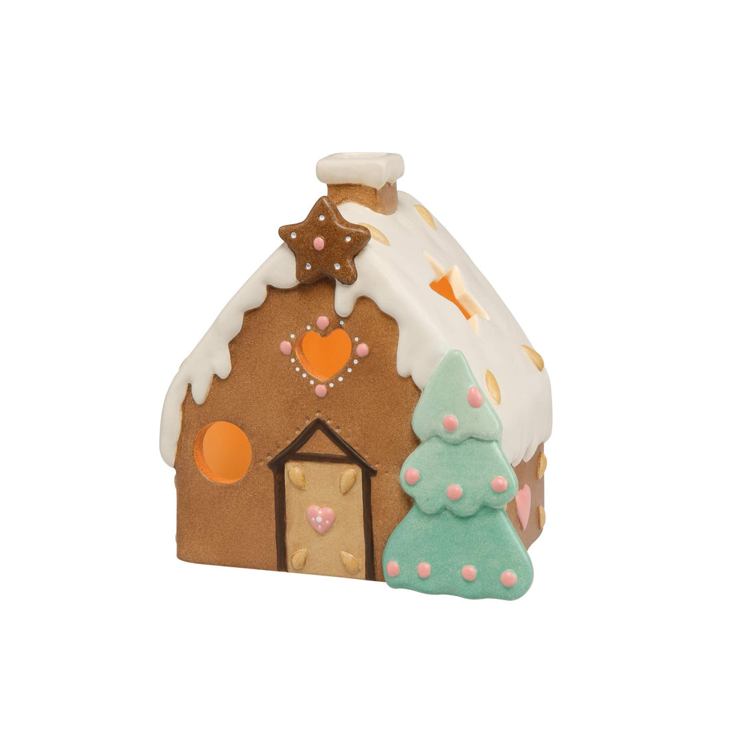 Goebel X-Mas Süsses Lebkuchenhaus mit LED-Teelicht aus Steingut Mehrfarbig, Masse: 10cm x 7cm x 10,5