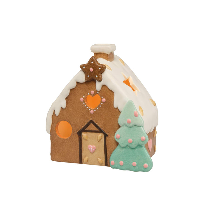 Goebel X-Mas Süsses Lebkuchenhaus mit LED-Teelicht aus Steingut Mehrfarbig, Masse: 10cm x 7cm x 10,5