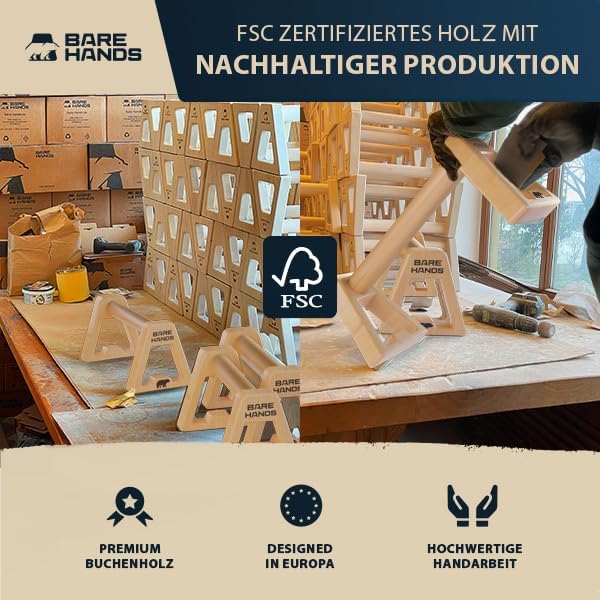 BARE HANDS Liegestützgriffe Set – 2x kleine & 2x grosse gelenksschonende, rutschfeste Holz Liegestüt
