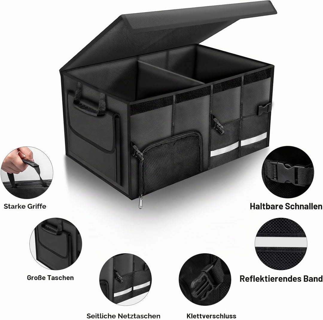 Carehabi Kofferraum Organizer 72L mit Deckel, XXL Faltbare Auto Kofferraumtasche mit Fächern &amp; Tasch