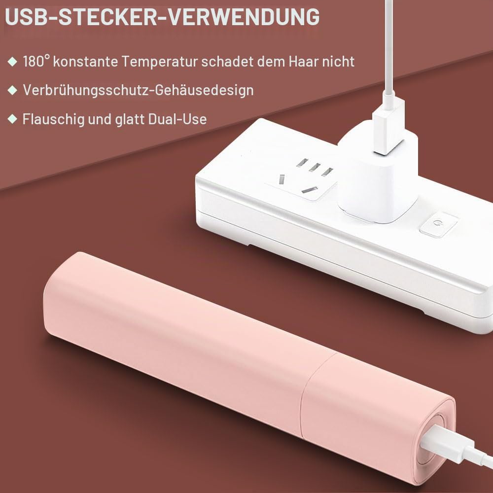 Bewegen USB Klein Haarglätter Rose, Tragbares Mini Glätteisen, Dual Use Reise Glätteisen Locken und