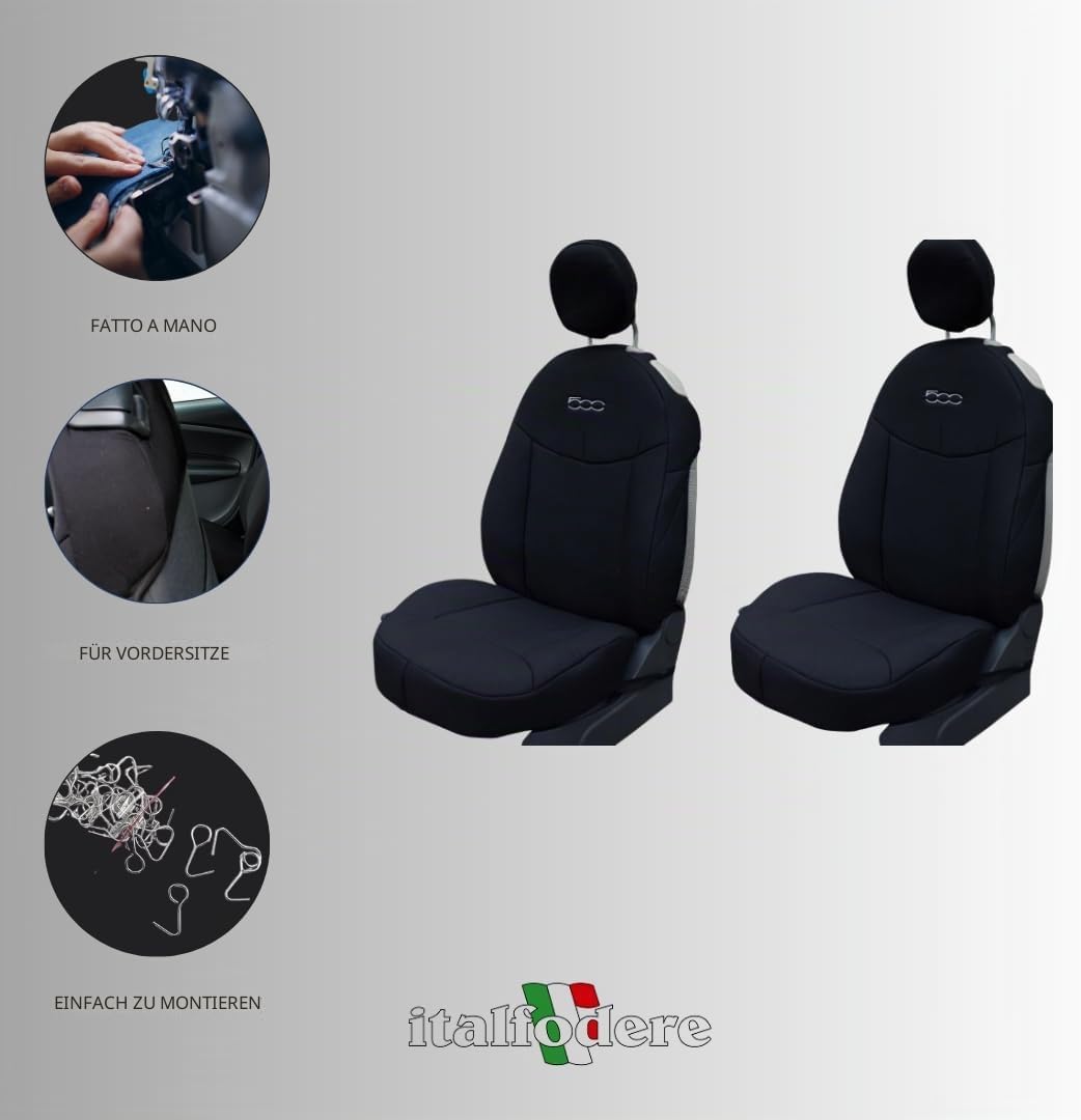 Italfodere Paar Vordersitzbezüge kompatibel mit Fiat 500 ab 2007, schwarz