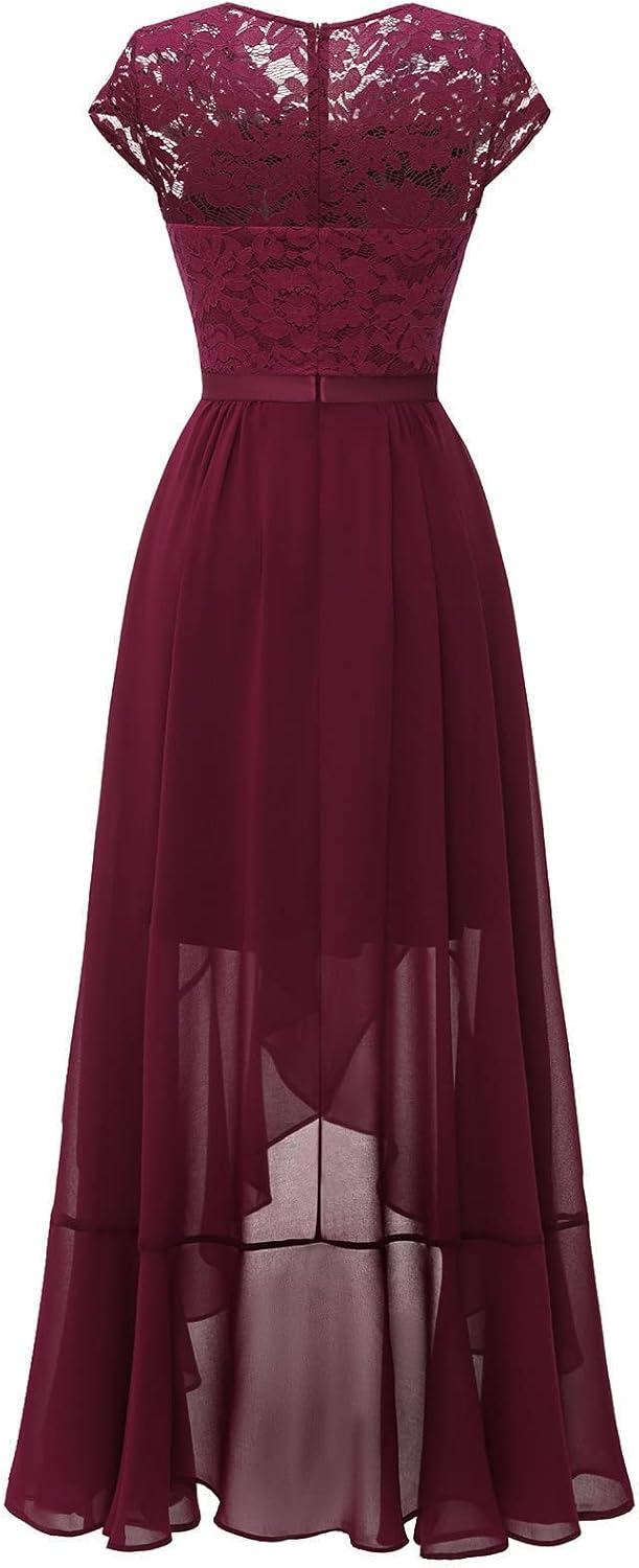 Bbonlinedress Abendkleider elegant für Hochzeit Spitzenkleid Chiffon Hi-Lo Kleid Brautjunferkleid Pa