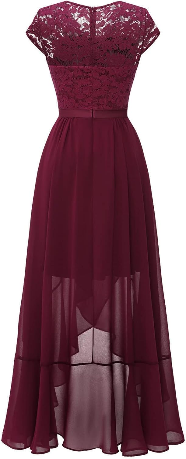 Bbonlinedress Abendkleider elegant für Hochzeit Spitzenkleid Chiffon Hi-Lo Kleid Brautjunferkleid Br