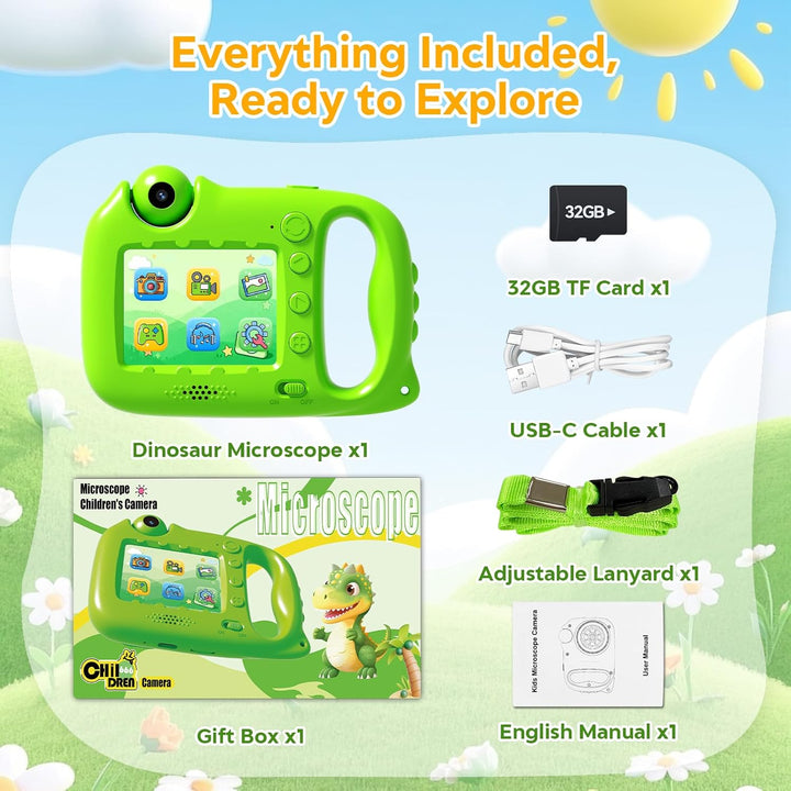 Mikroskop für Kinder, 1000X 4K Tragbares Digitales Mikroskop mit 2,4″ IPS-Display & 8 LED, Lernspiel