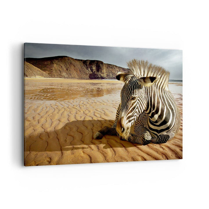 Bilder auf Leinwand 100x70cm Leinwandbild Zebra Strand Landschaft Gross Wanddeko Bild Schlafzimmer K
