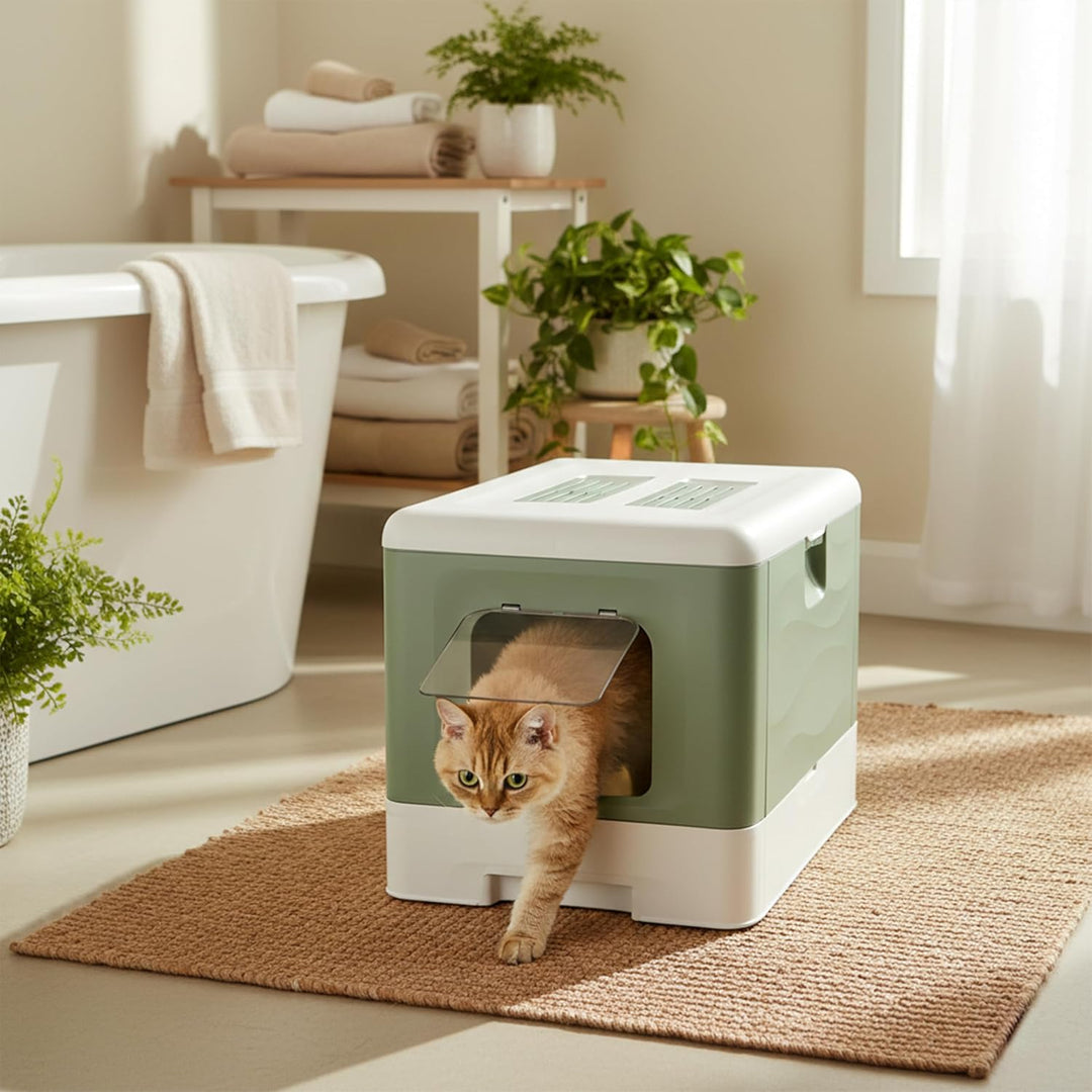 Ferplast Katzentoilette geruchshemmend, sauber &amp; leicht zu reinigen, Grün | 2 Aktivkohlefilter gegen