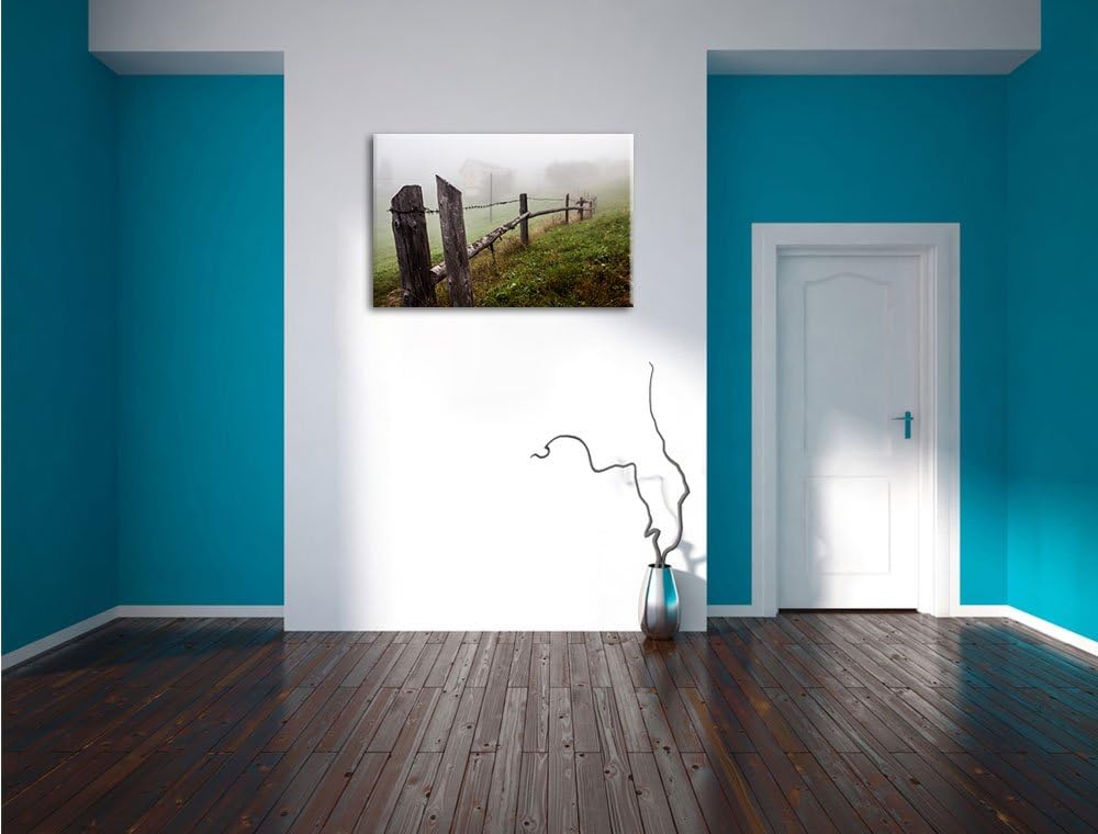 Rustikaler Holzzaun auf Wiese Format: 100x70 auf Leinwand, XXL riesige Bilder fertig gerahmt mit Kei