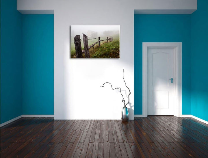 Rustikaler Holzzaun auf Wiese Format: 100x70 auf Leinwand, XXL riesige Bilder fertig gerahmt mit Kei
